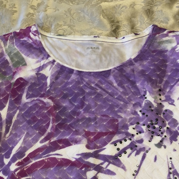 ALIA NWT XL 3/4 SLEEVE VIOLET/MAUVE/PINK/WHITE LACY SHEER TOP LINED CASUAL #040 - Picture 12 of 13